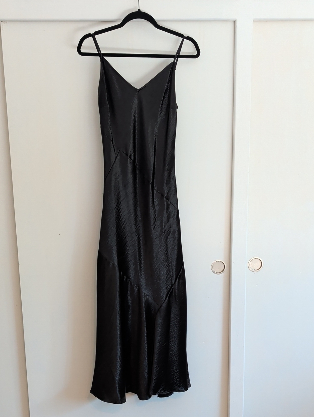 Rebecca Minkoff Black Bias Cut Satin Slip Maxi Dress